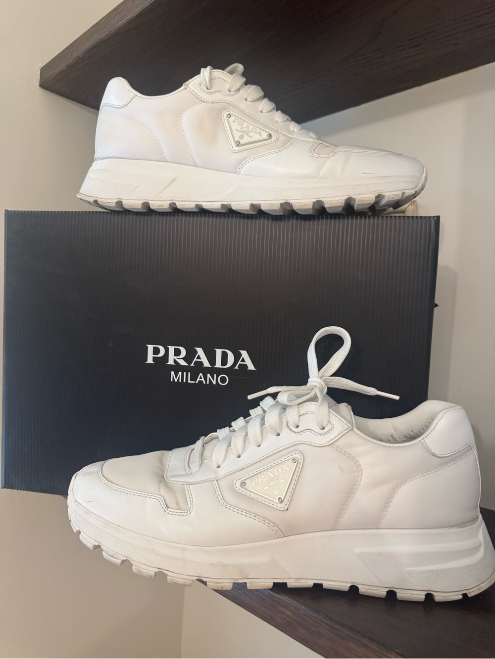 Prada Prax Men’s White Nylon & Leather Sneakers